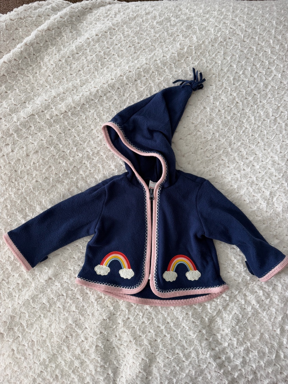 Hanna Andersson Navy Fleece Jacket with Pink Trim 6-12M